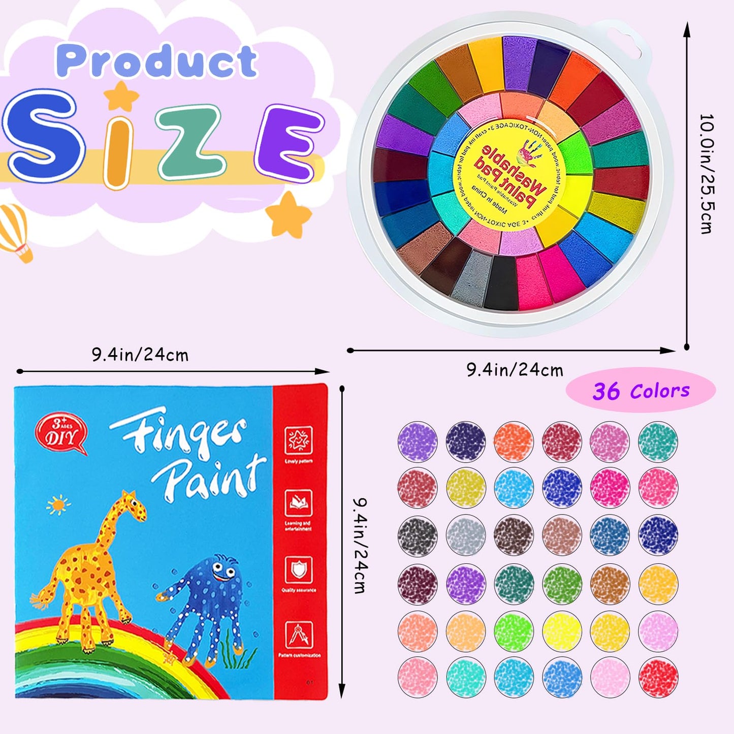 Niurewan 2-Pack Kids Washable Finger Paint Sets — 36 Colors with Books
