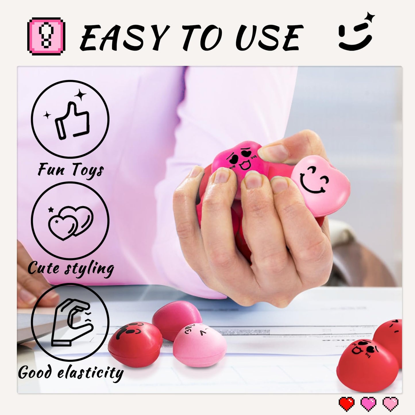 Niurewan 30 Pcs Heart Stress Balls – Mini 1.5-inch Smile Balls for Valentine's Day, Gifts, Kids, Party Favors