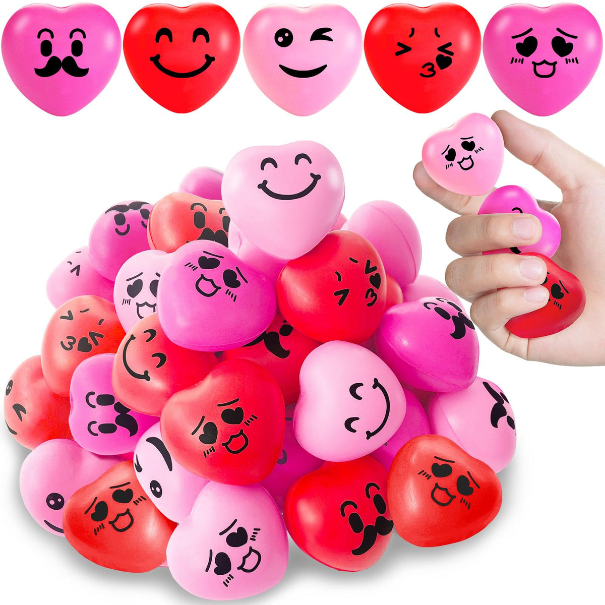 Niurewan 30 Pcs Heart Stress Balls – Mini 1.5-inch Smile Balls for Valentine's Day, Gifts, Kids, Party Favors