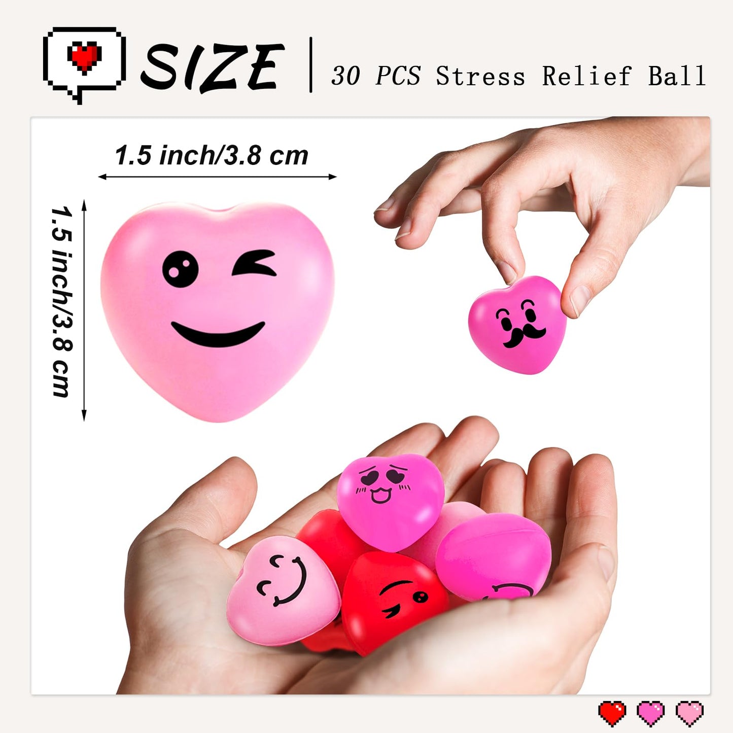 Niurewan 30 Pcs Heart Stress Balls – Mini 1.5-inch Smile Balls for Valentine's Day, Gifts, Kids, Party Favors