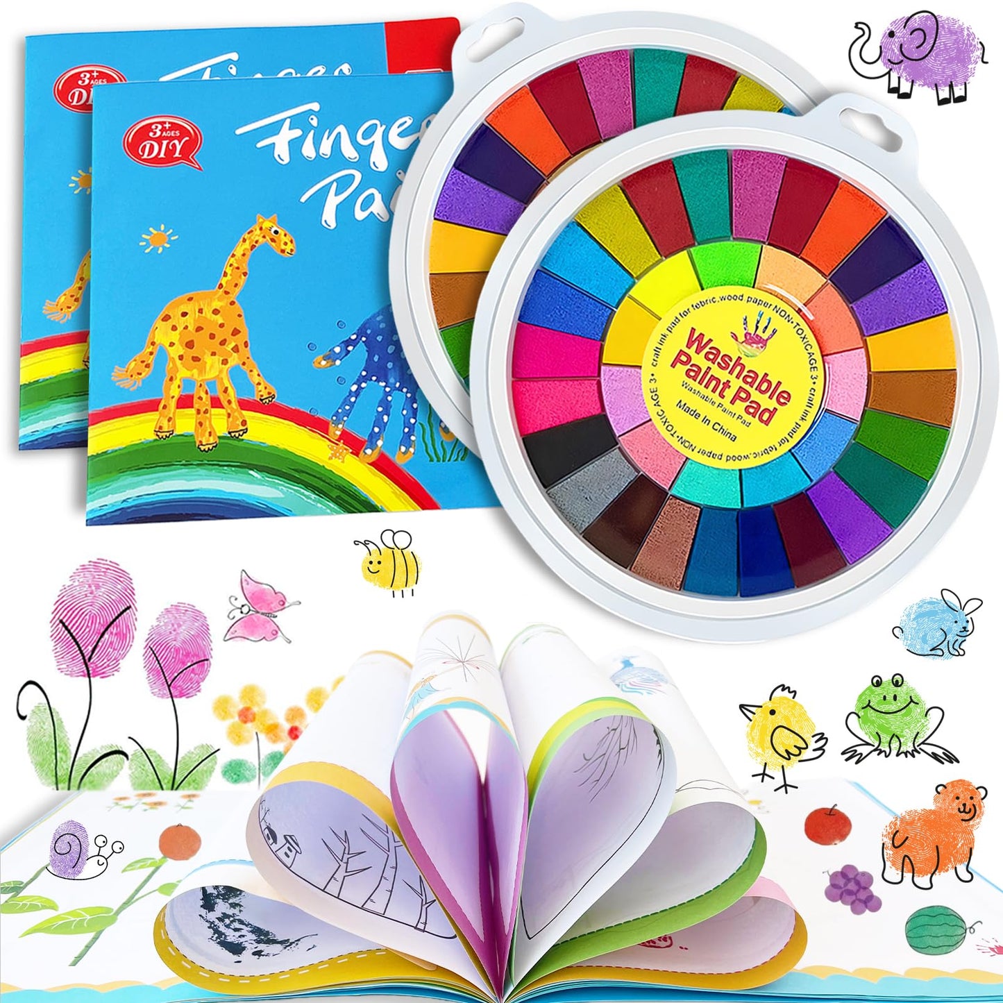 Niurewan 2-Pack Kids Washable Finger Paint Sets — 36 Colors with Books