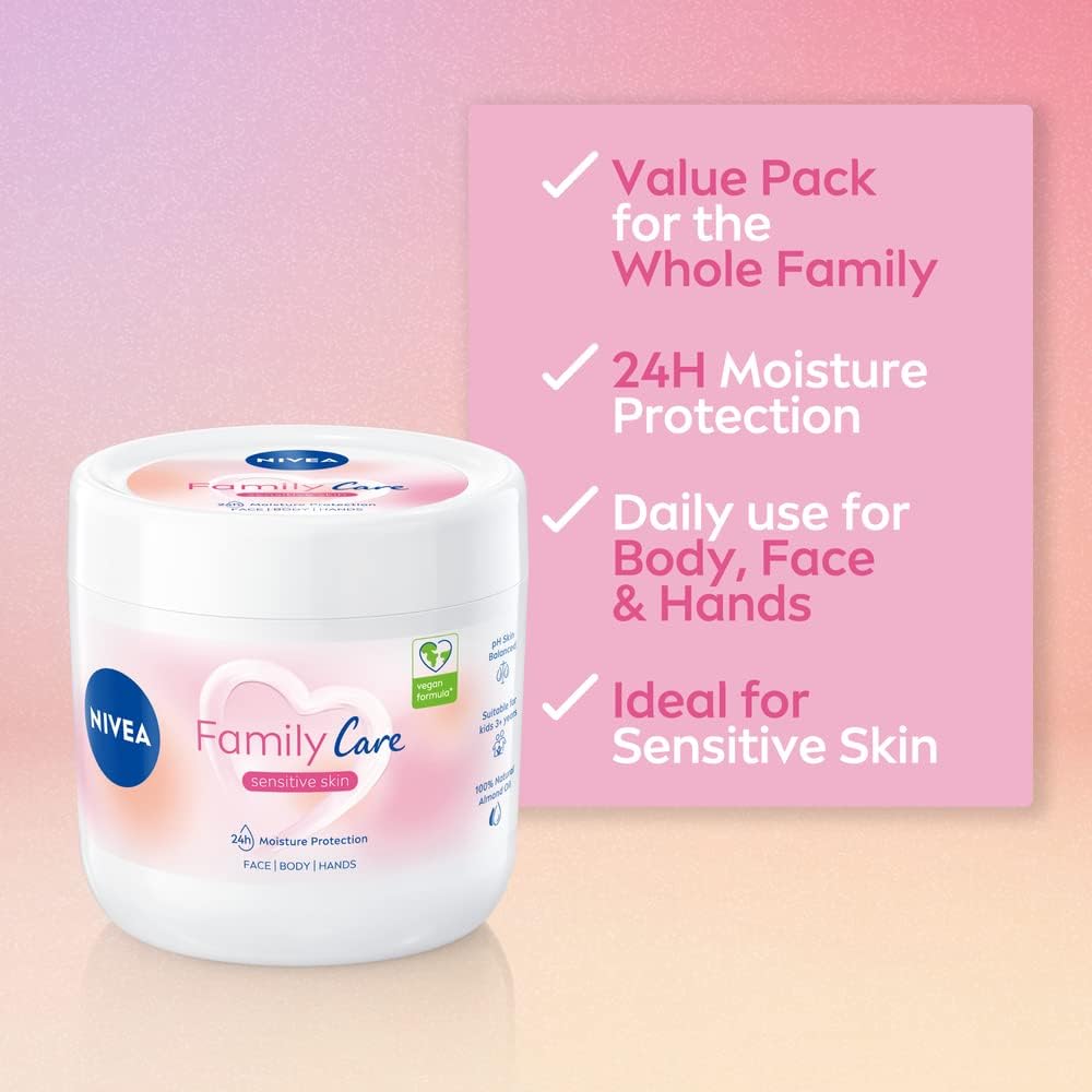 Nivea Family Care Sensitive Moisturising Cream 24-Hour Moisture for Sensitive Skin 450 ml/15.3 oz