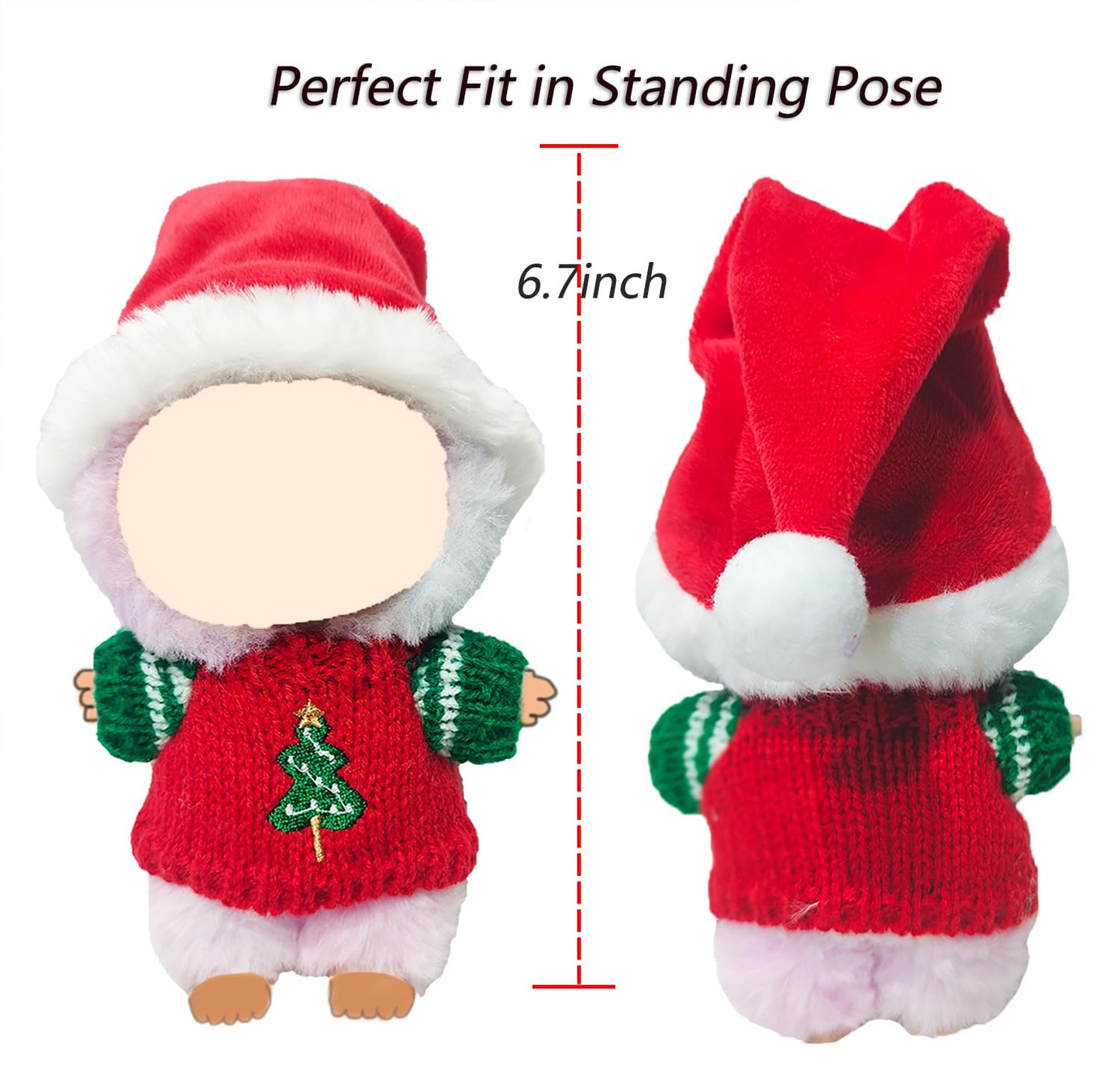NiXiSHEEN Christmas Doll Clothes Set for 15–17 cm Dolls – Red Sweater & Santa Hat