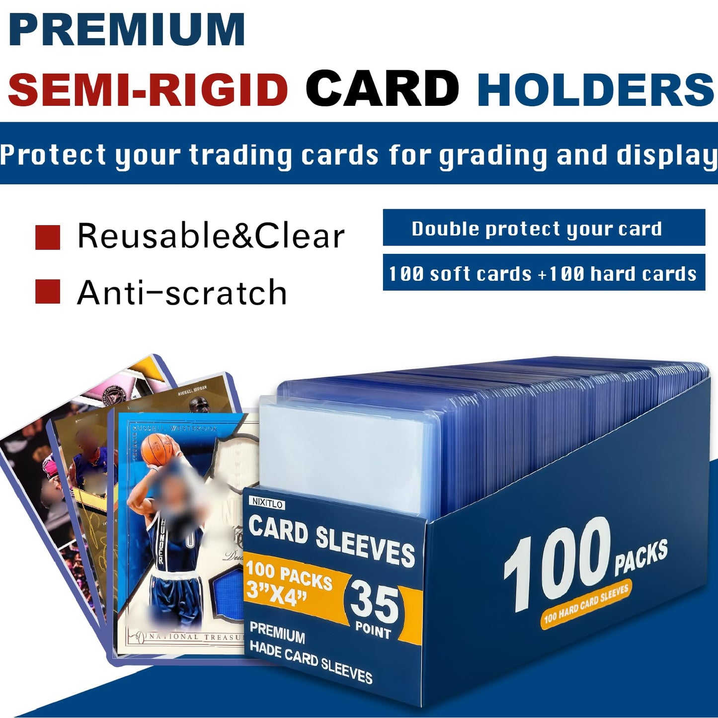 NIXITLO 1000 Card Protectors: 500 Hard Sleeves + 500 Soft Sleeves for Baseball, Football, MTG