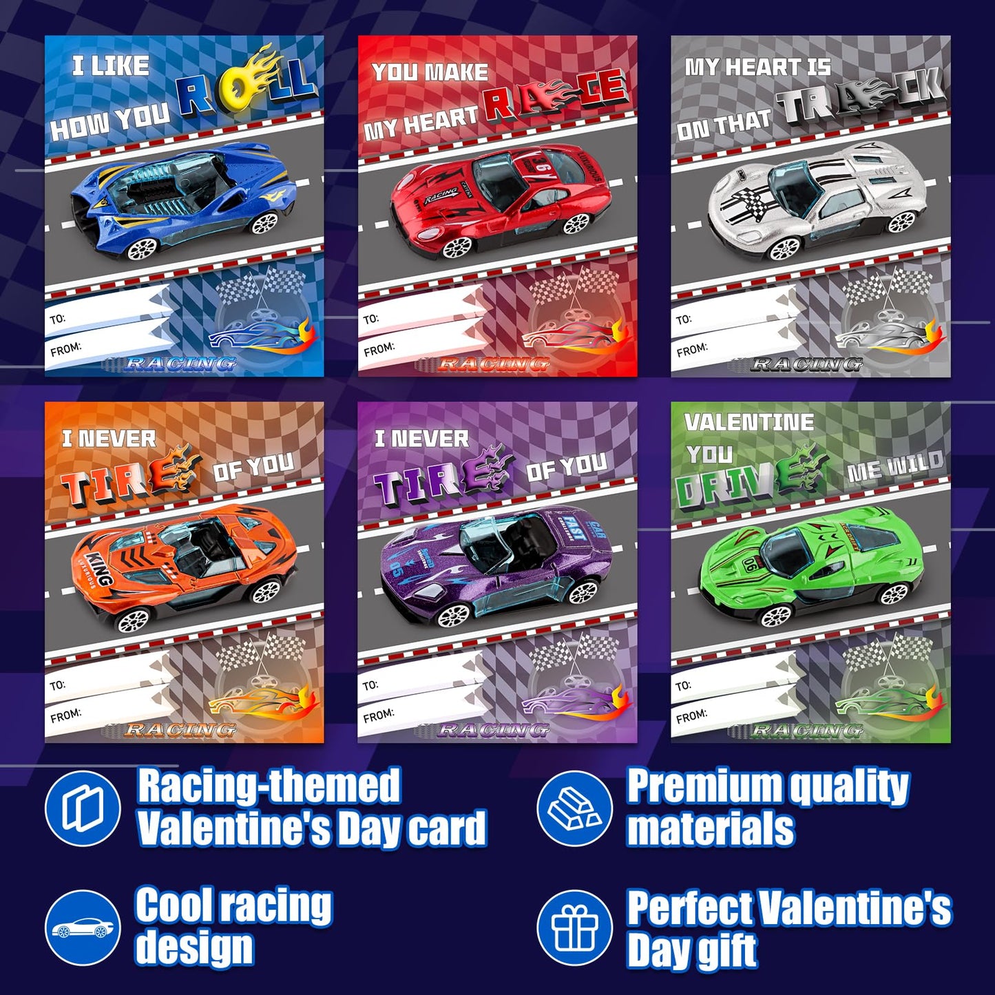 NizyDue Valentines Day Cards for Kids with 24 Die-Cast Racing Cars – Classroom Gifts & Party Favors