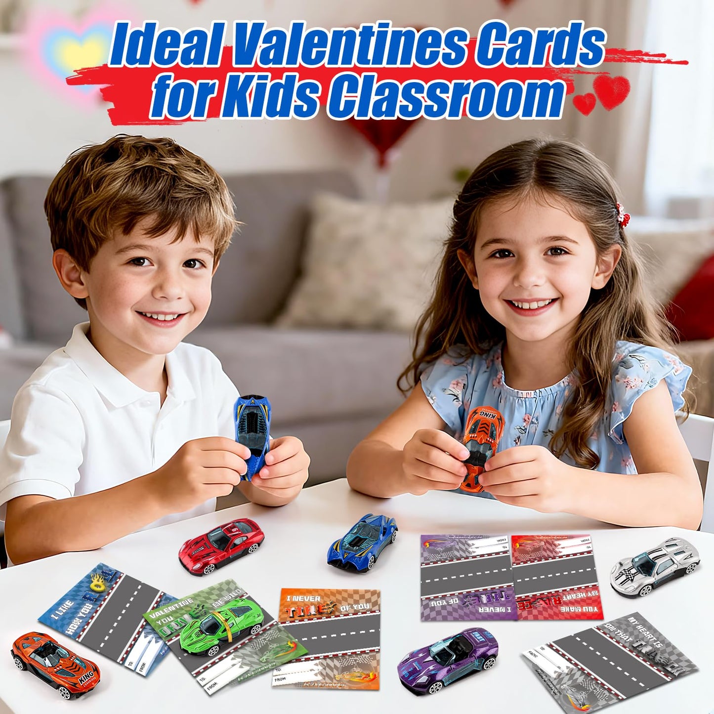 NizyDue Valentines Day Cards for Kids with 24 Die-Cast Racing Cars – Classroom Gifts & Party Favors