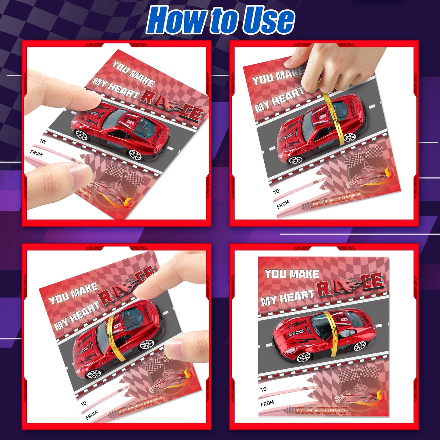 NizyDue Valentines Day Cards for Kids with 24 Die-Cast Racing Cars – Classroom Gifts & Party Favors