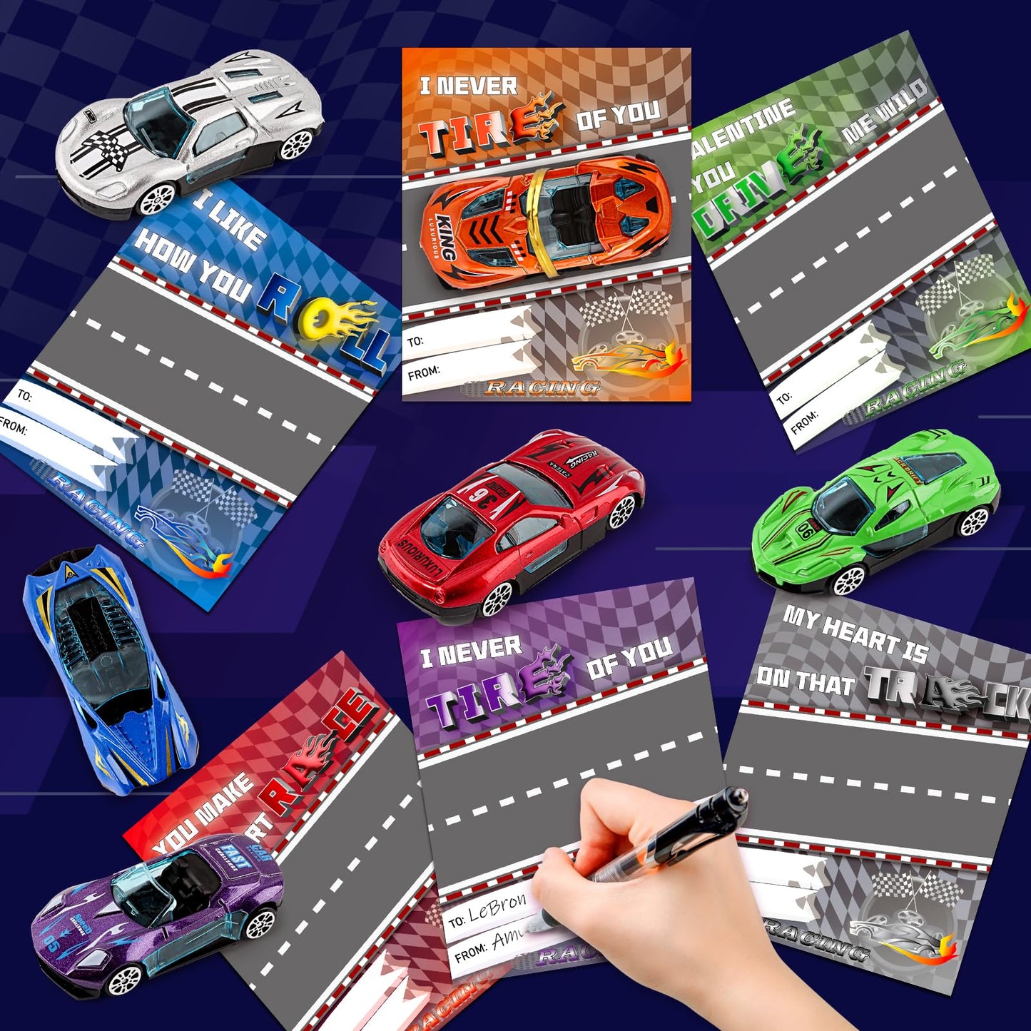 NizyDue Valentines Day Cards for Kids with 24 Die-Cast Racing Cars – Classroom Gifts & Party Favors