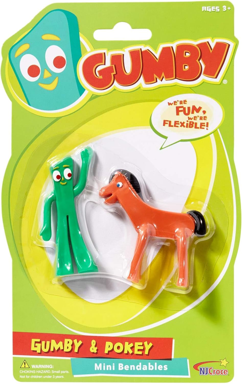 NJ Croce Gumby & Pokey Bendable Figures – 3-Inch Poseable Duo, Safe for Kids