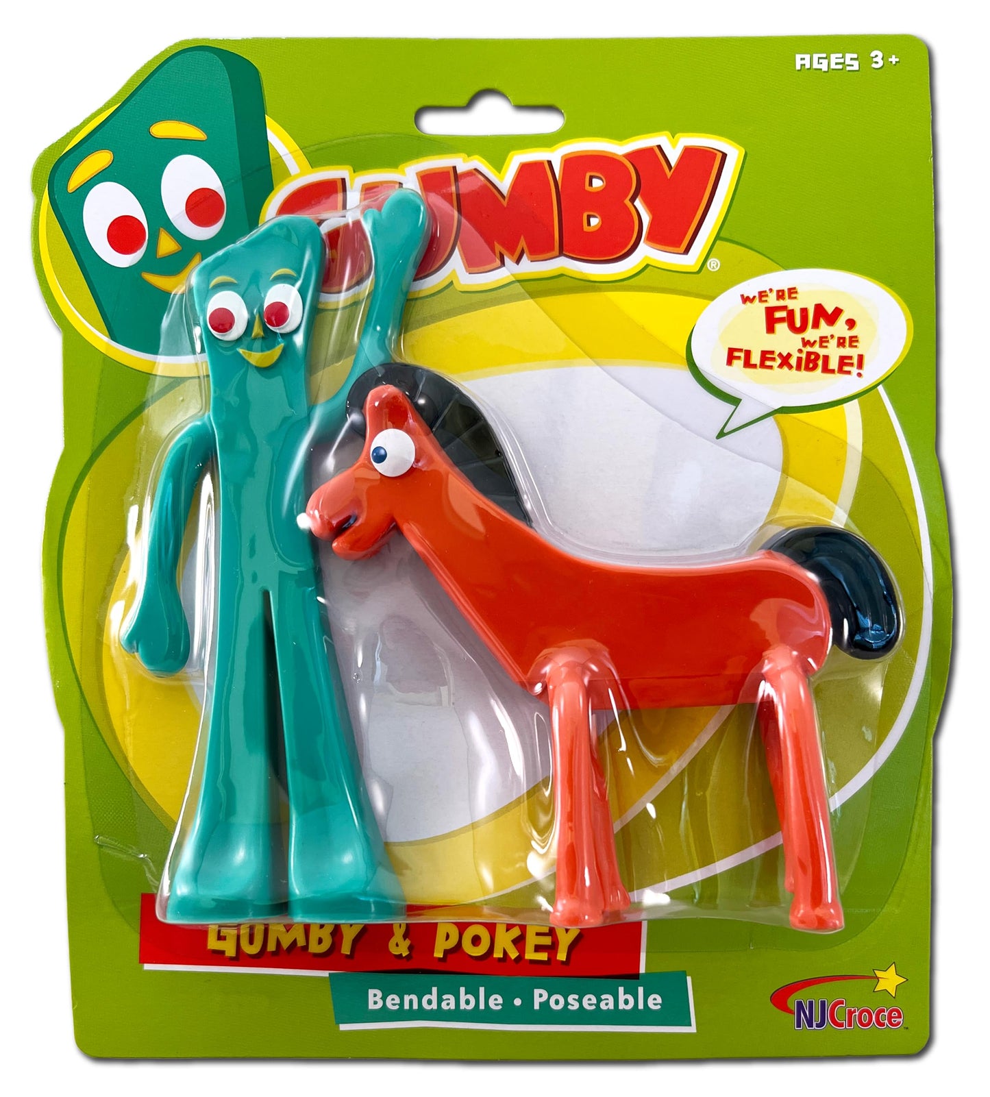 NJ Croce Gumby & Pokey 6-Inch Bendable Figures – Poseable Nostalgic Duo