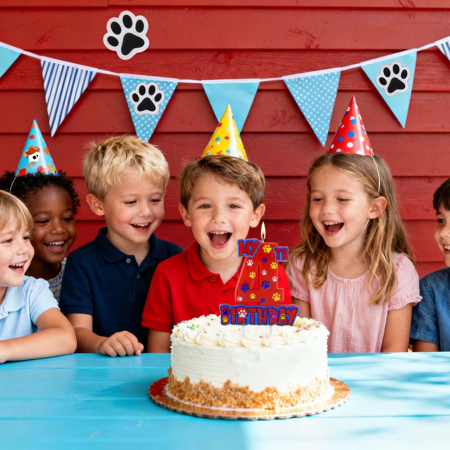 NKM Dog Paw 4th Birthday Candle – Red Paw Cake Topper for Kids Birthday Cakes