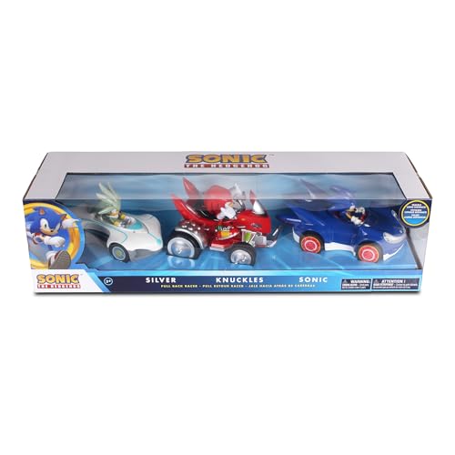 NKOK Sonic Pull Back 3-Pack: Large Race Set with Sonic, Knuckles & Silver – No Batteries