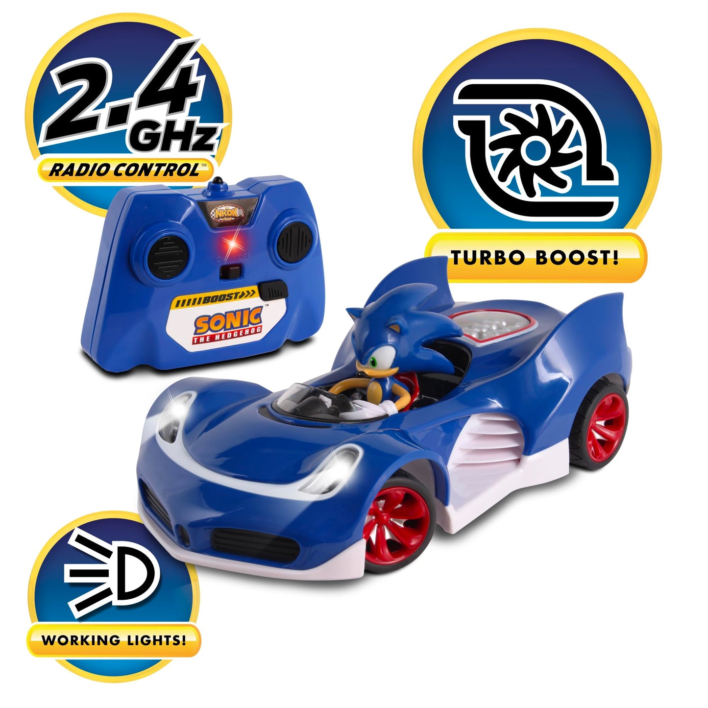 NKOK RC Sonic SSAS R2 Car with Lights – Blue | Official Sonic Remote Control Vehicle