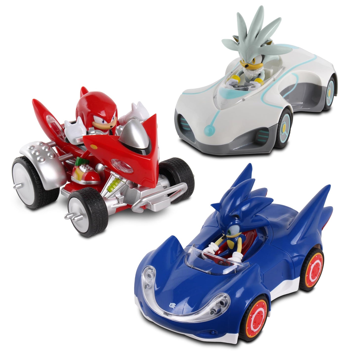 NKOK Sonic Pull Back 3-Pack: Large Race Set with Sonic, Knuckles & Silver – No Batteries