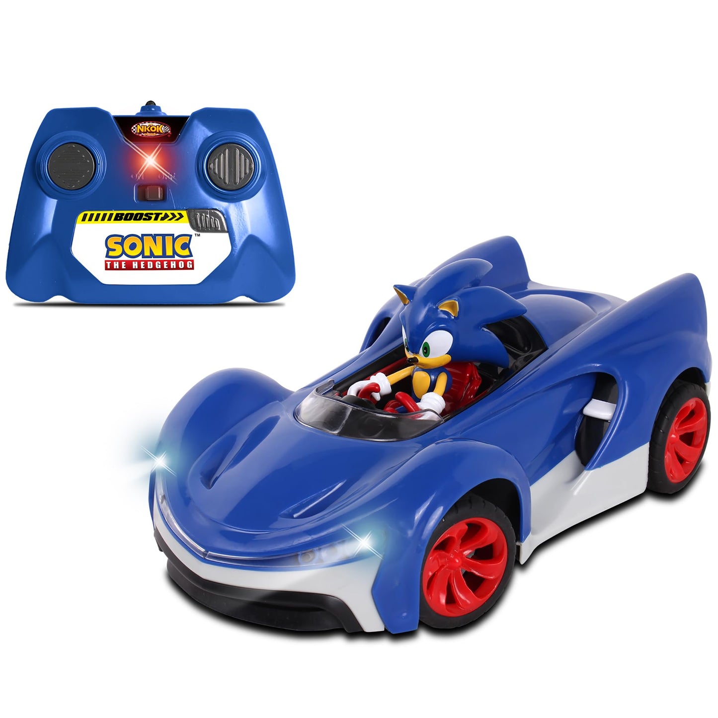 NKOK Team Sonic Racing RC Car with Turbo Boost — 2.4GHz, Lights & Adjustable Alignment
