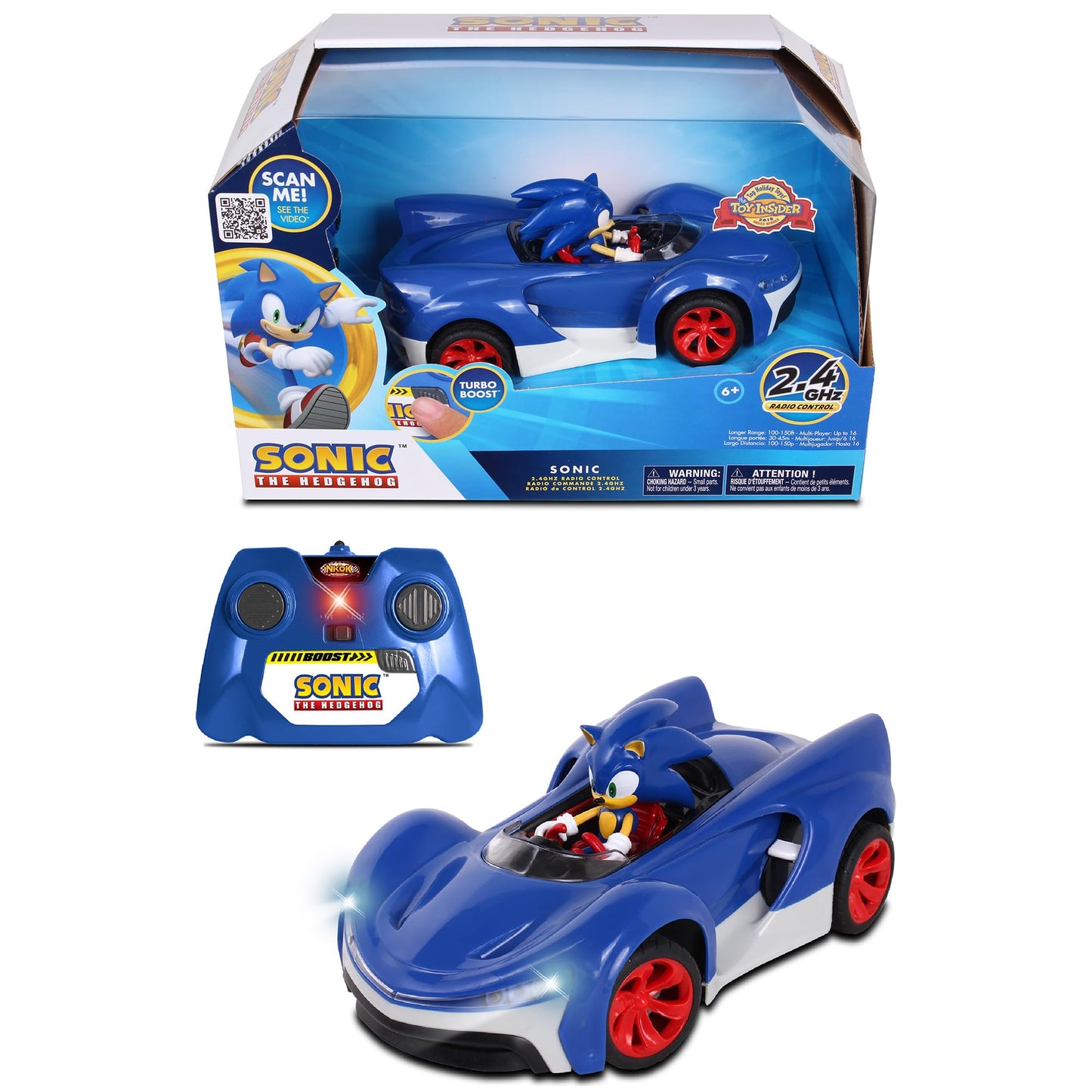 NKOK Team Sonic Racing RC Car with Turbo Boost — 2.4GHz, Lights & Adjustable Alignment