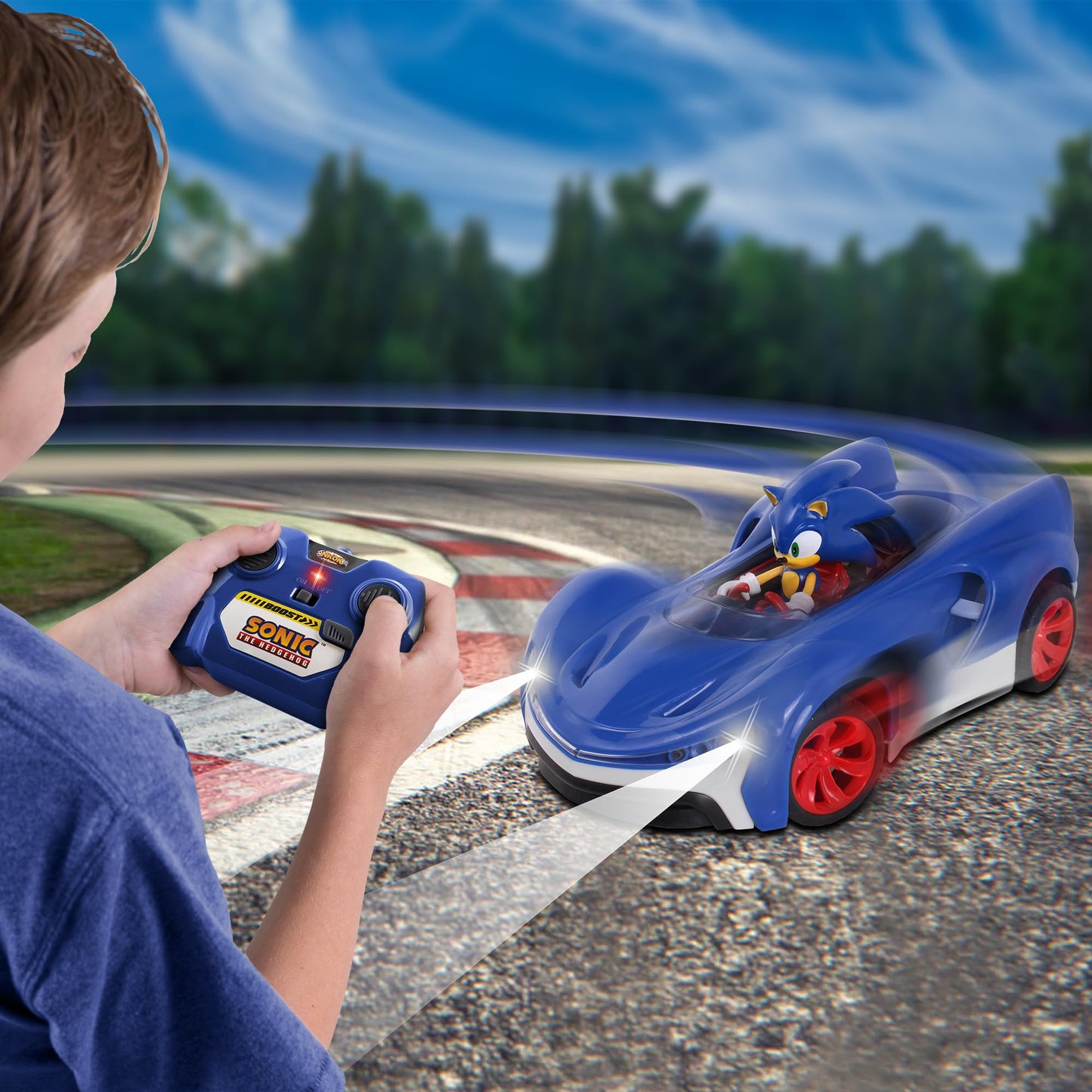 NKOK Team Sonic Racing RC Car with Turbo Boost — 2.4GHz, Lights & Adjustable Alignment