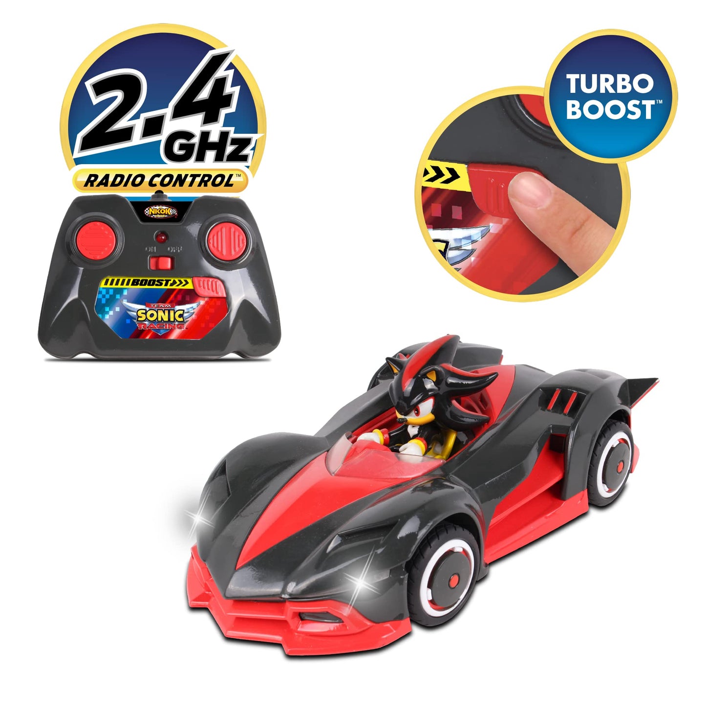 NKOK Team Sonic Racing Shadow Hedgehog RC Car – Turbo Boost, 2.4GHz, Working Lights