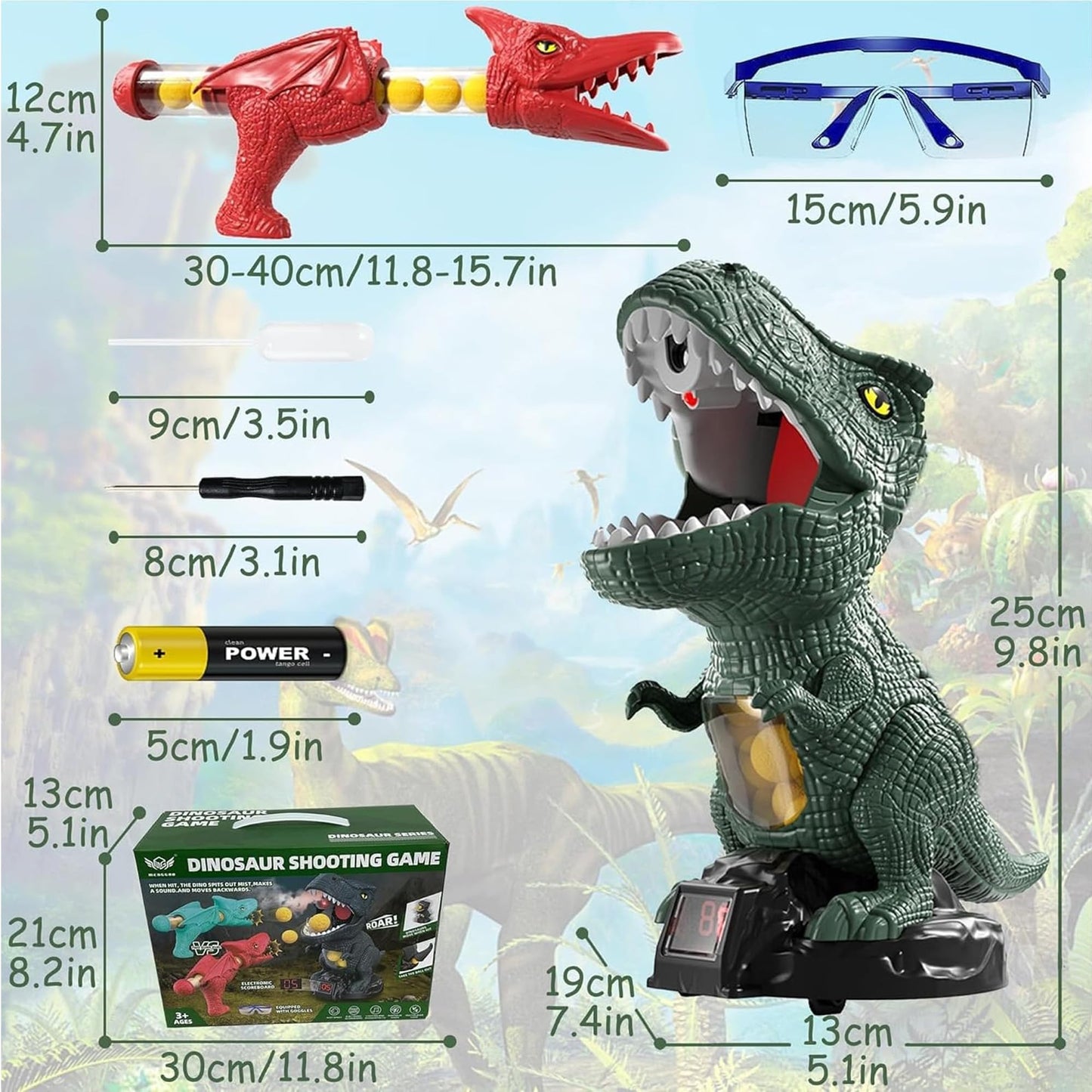 NMM Movable Dinosaur Shooting Toy – 2 Air Pump Guns, 72 Foam Bullets, LED Scoreboard