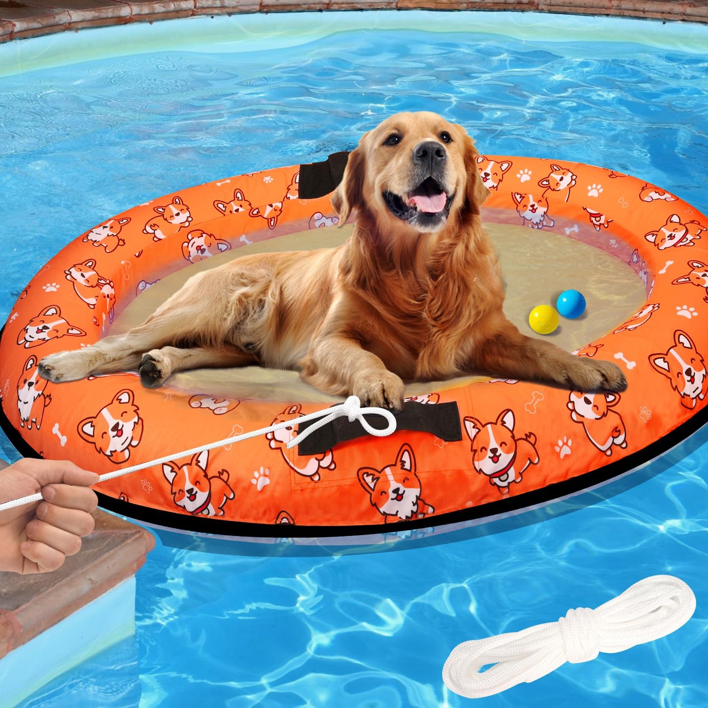 NNG 55x35 Inch Inflatable Dog Pool Float with Rope – Up to 80 lb