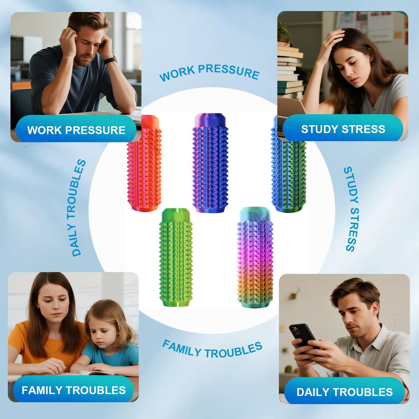 Noafuxy 8PC Little Ouchies Fidget Toys – Quiet Stress Relief, Pocket Sensory Toys, Spiky Keychain Set (Style-2)
