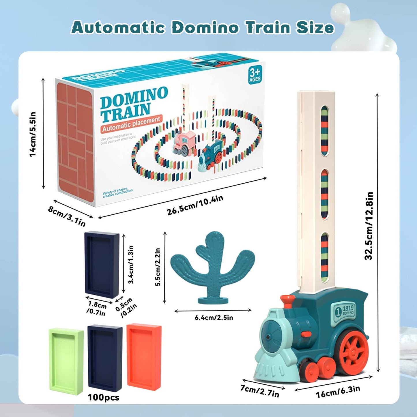 Noaideoi Domino Train Toy Set for Kids – Automatic Dominoes Blocks Building (Cyan)