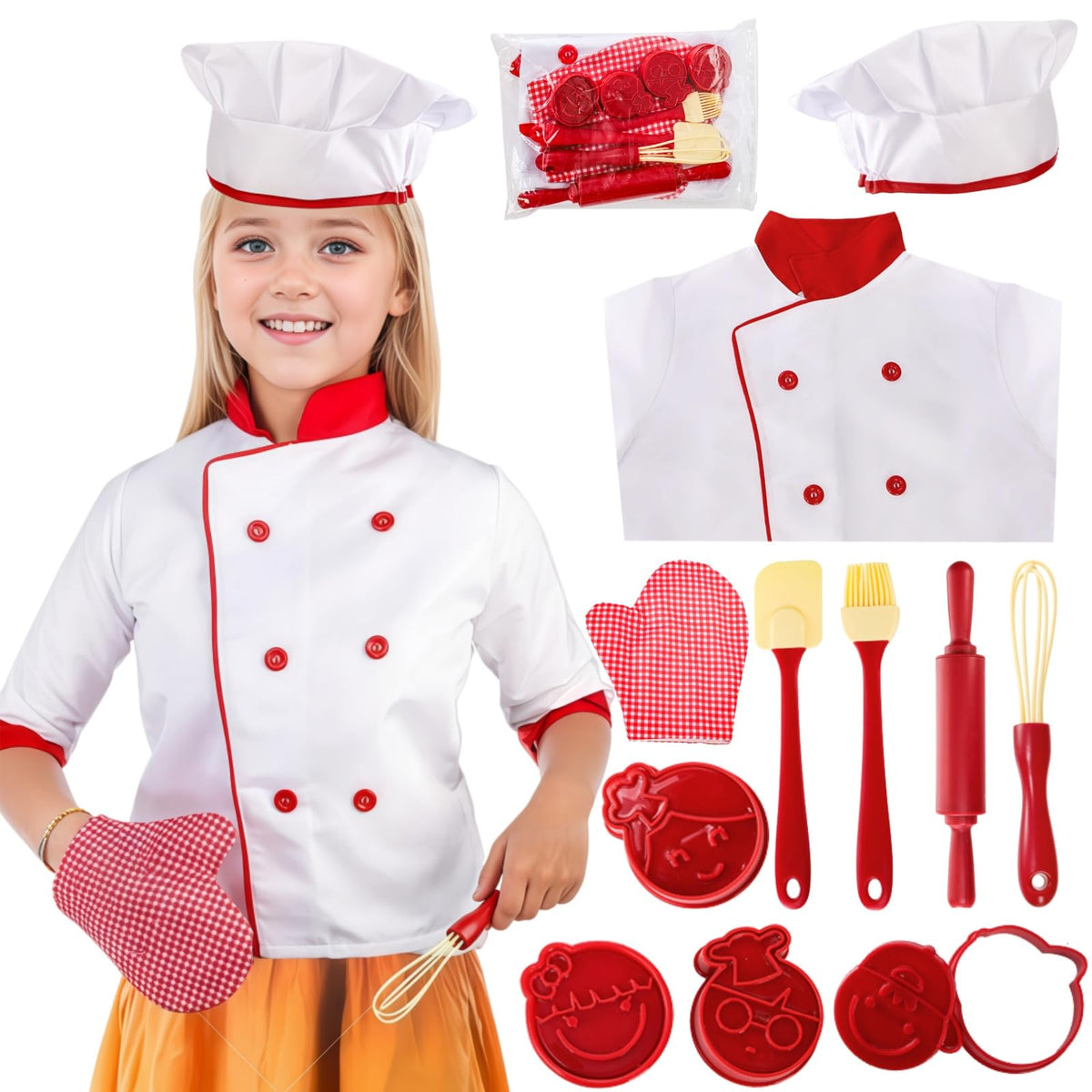 Noamus 11-Pcs Kid Chef Role Play Set – Realistic Costume & Kitchen Accessories for Kids 3+