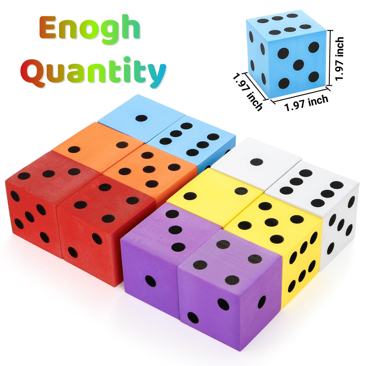 Noamus 12-Pack Large Foam Dice – 2-Inch Colorful Classroom Dice
