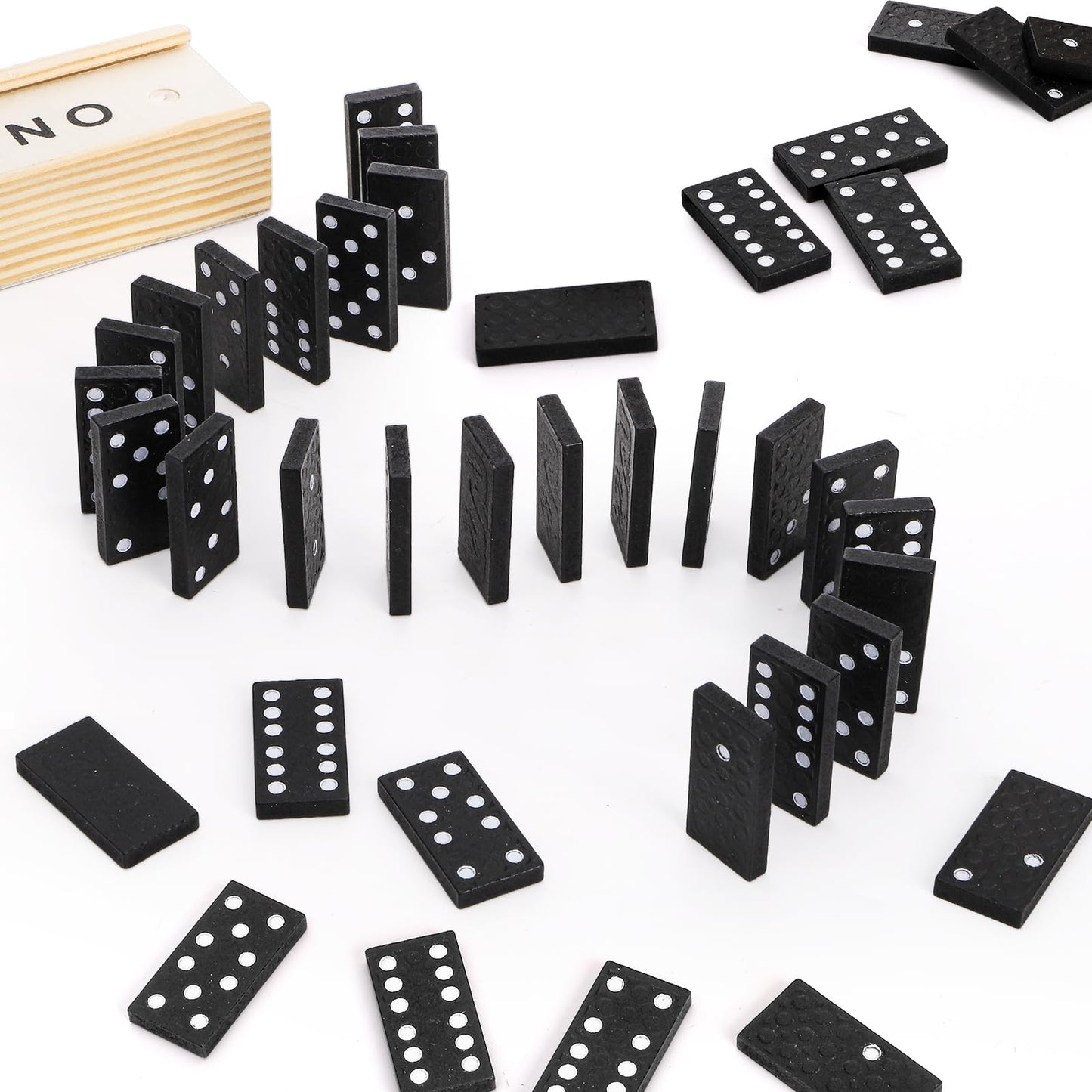 Noamus 30 Pack Mini Wooden Dominoes Set – Double 6 Dominoes with Wooden Case & Instructions
