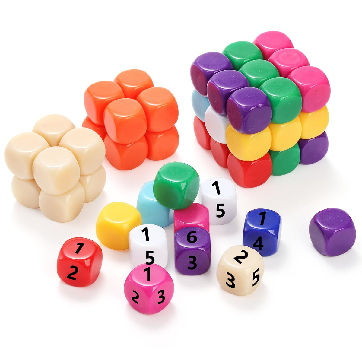 Noamus 100 Pieces Blank Dices - 16mm Acrylic Color Dice Cubes, 10 Colors
