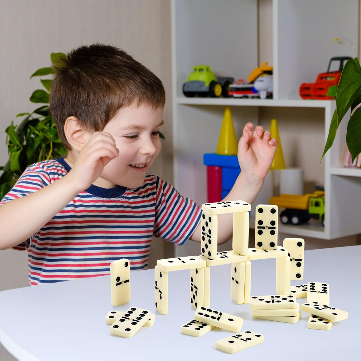 Noamus 56 PCS Dominoes Set for Adults – Double Six with Spinner, Portable Wooden Case