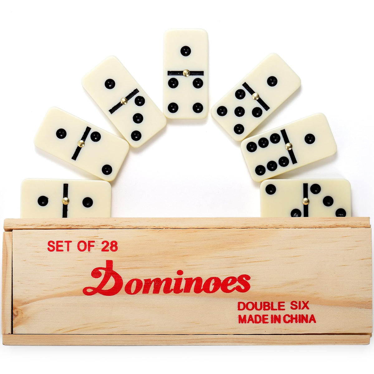 Noamus 56 PCS Dominoes Set for Adults – Double Six with Spinner, Portable Wooden Case