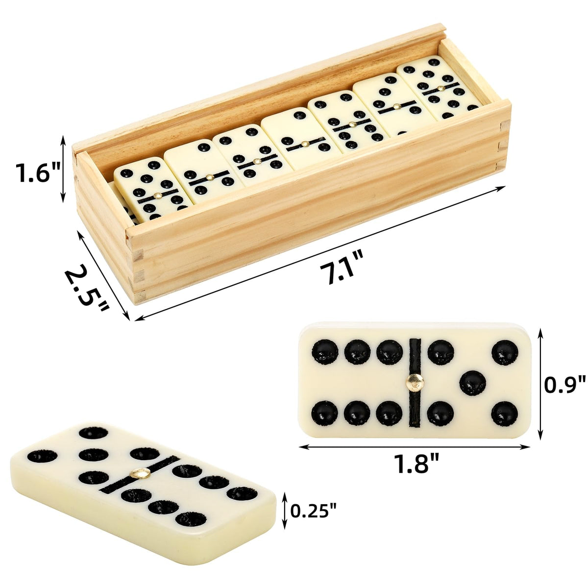 Noamus 56 PCS Dominoes Set for Adults – Double Six with Spinner, Portable Wooden Case
