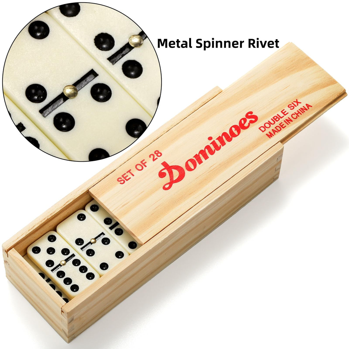 Noamus 56 PCS Dominoes Set for Adults – Double Six with Spinner, Portable Wooden Case