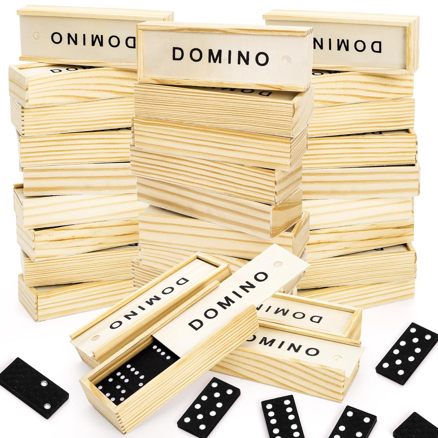 Noamus 30 Pack Mini Wooden Dominoes Set – Double 6 Dominoes with Wooden Case & Instructions