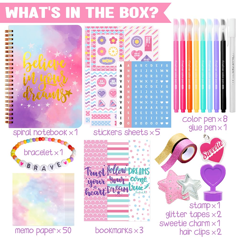 Nollh DIY Journal Kit for Girls – 26-Piece Scrapbook & Craft Set