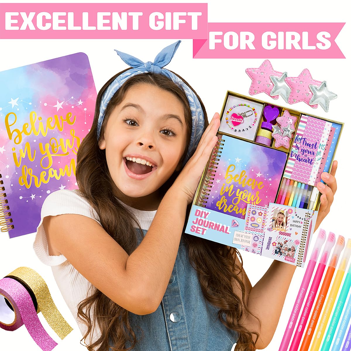 Nollh DIY Journal Kit for Girls – 26-Piece Scrapbook & Craft Set