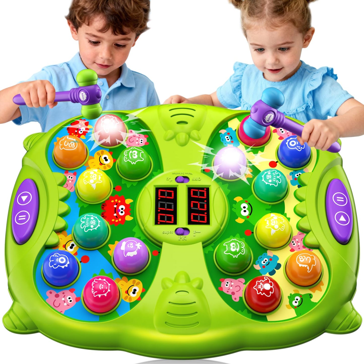 Noltola Whack Mole Game for Kids – 3 Modes, Lights & Sounds, 2 Hammers, Educational Toy for Ages 3-12 – Green
