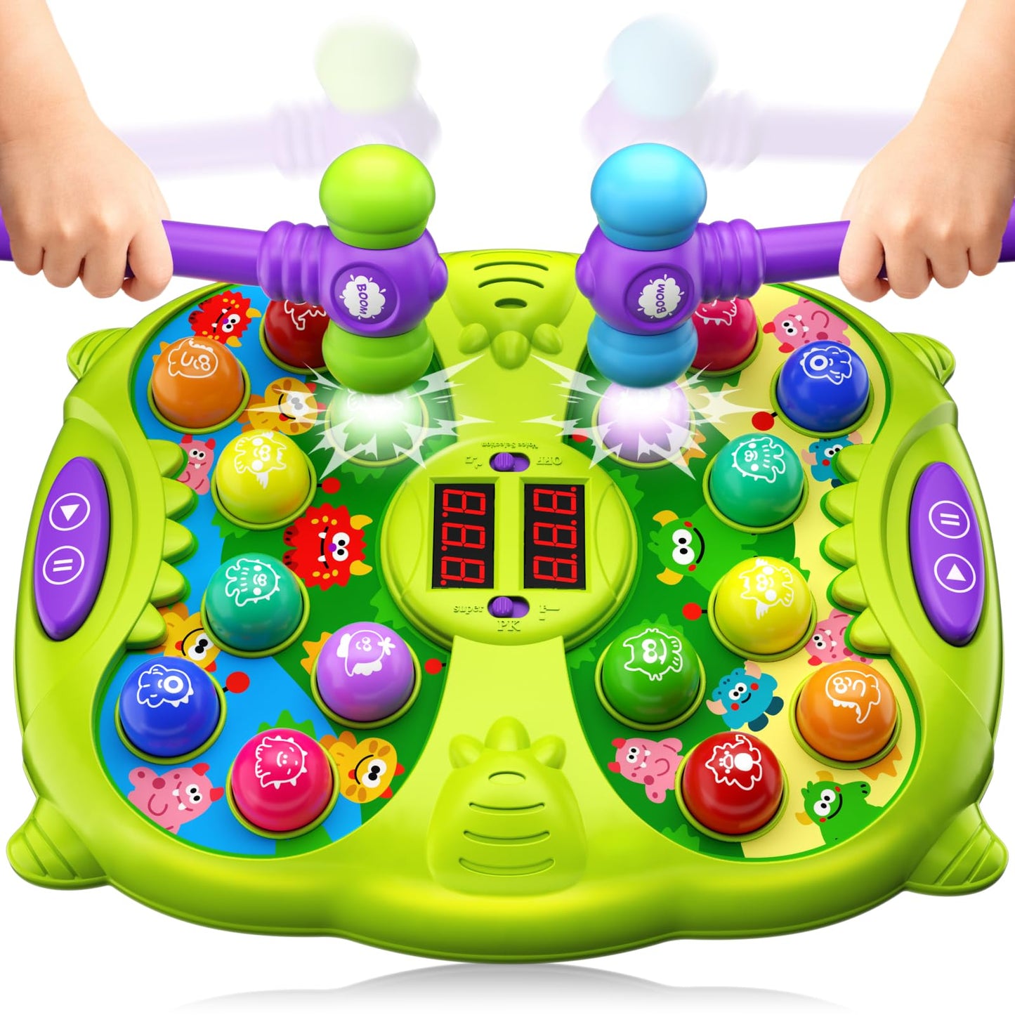 Noltola Whack Mole Game for Kids – 3 Modes, Lights & Sounds, 2 Hammers, Educational Toy for Ages 3-12 – Green