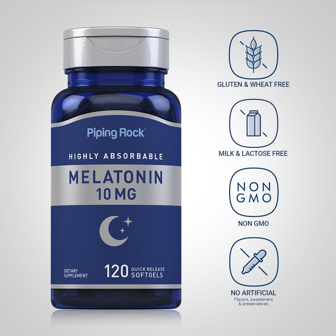 Piping Rock Melatonin 10mg | 120 Softgel Capsules | Quick Release Supplement | Highly Absorbable | Non-GMO, Gluten Free