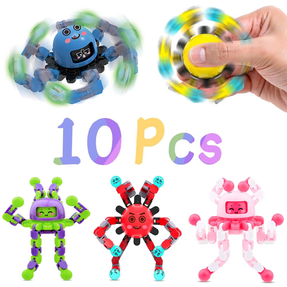 Nongkaka Transformable Fidget Spinners – 10 Pack for Kids 5-12