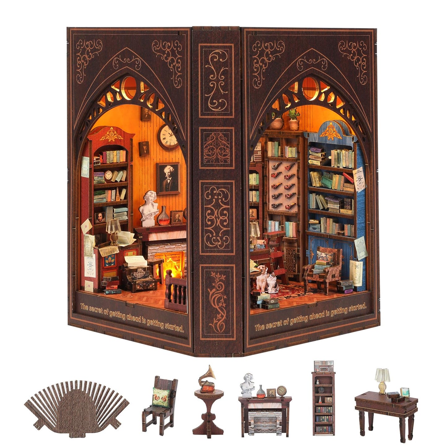 NookMaster Book Nook Kit – DIY 3D Wooden Dollhouse with LED Light (Mark Twain’s Library)