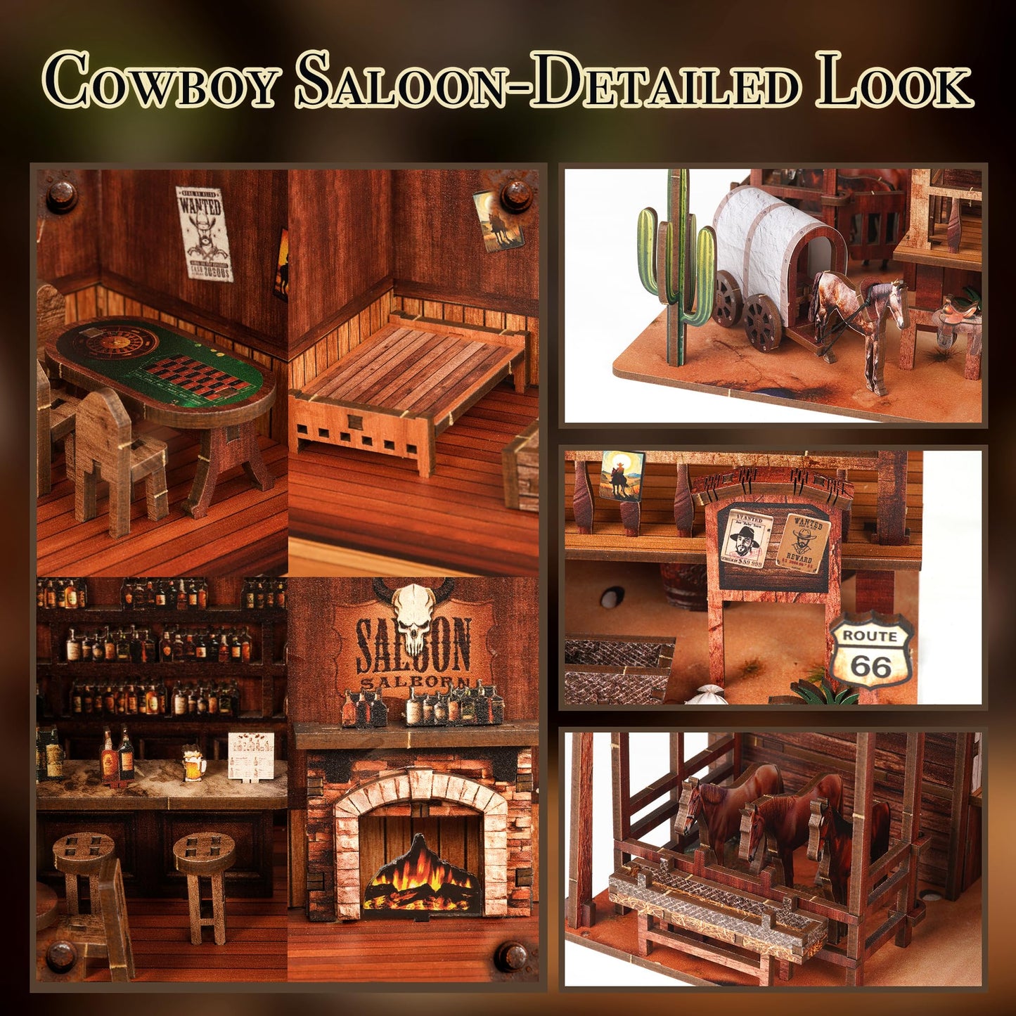 NookMaster Cowboy Saloon Miniature Kit – DIY Dollhouse Booknook with LED Light