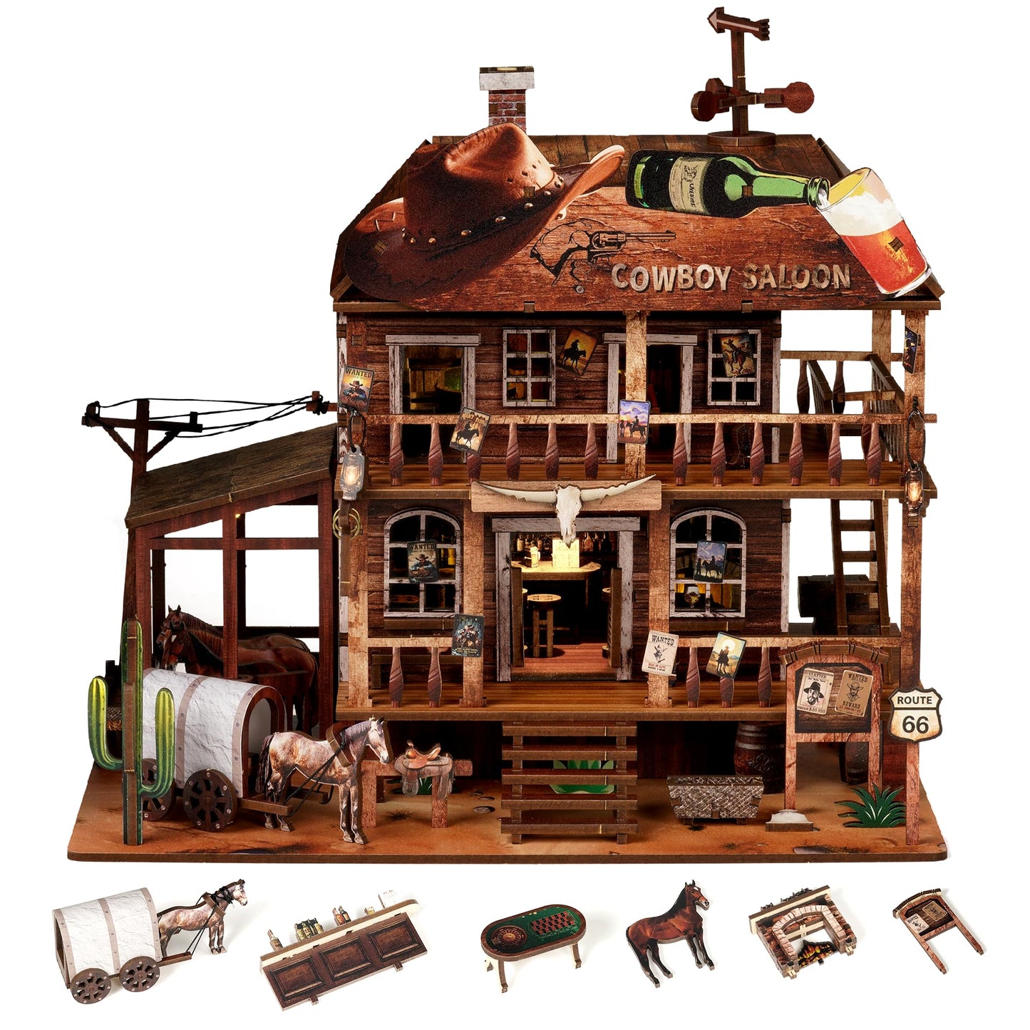 NookMaster Cowboy Saloon Miniature Kit – DIY Dollhouse Booknook with LED Light