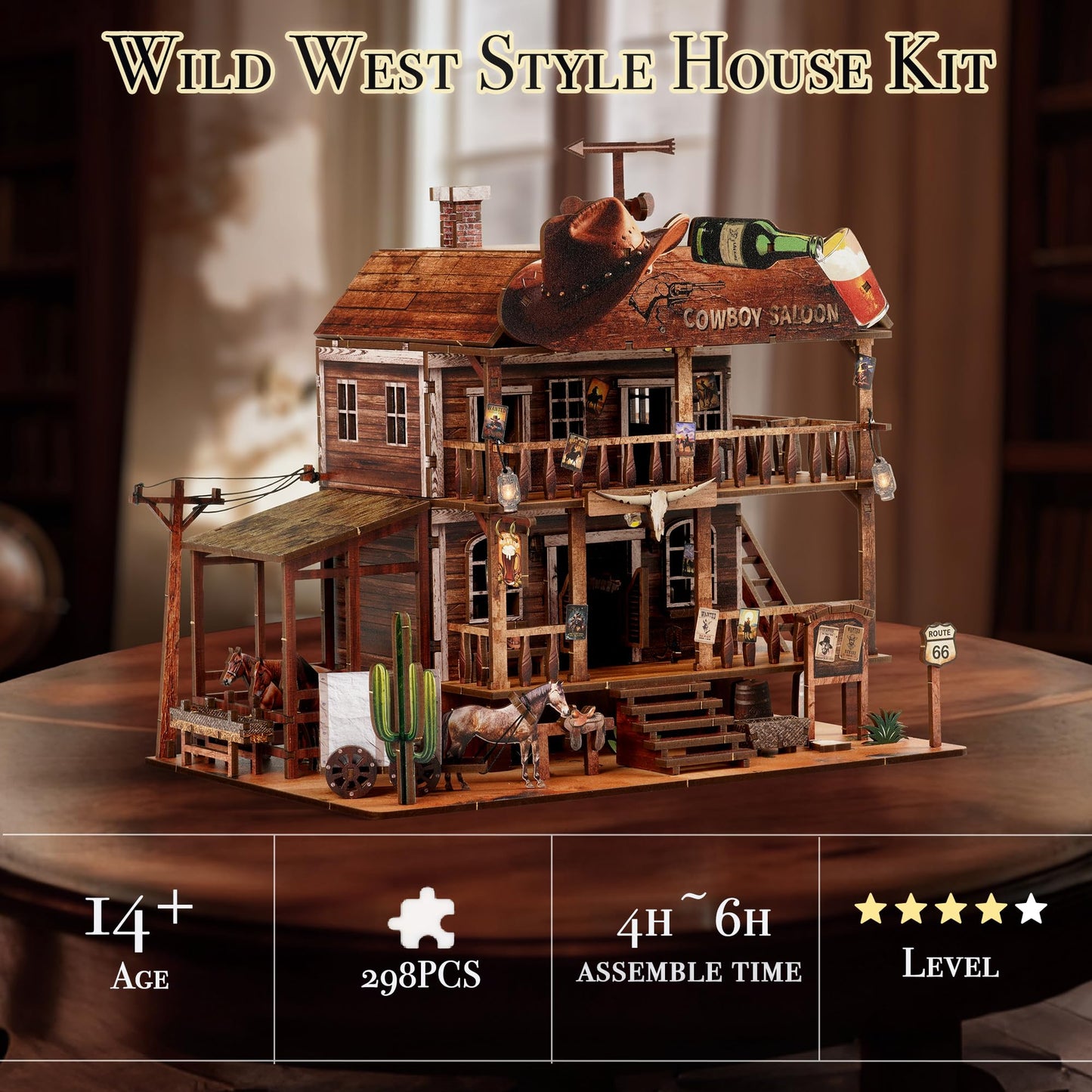 NookMaster Cowboy Saloon Miniature Kit – DIY Dollhouse Booknook with LED Light