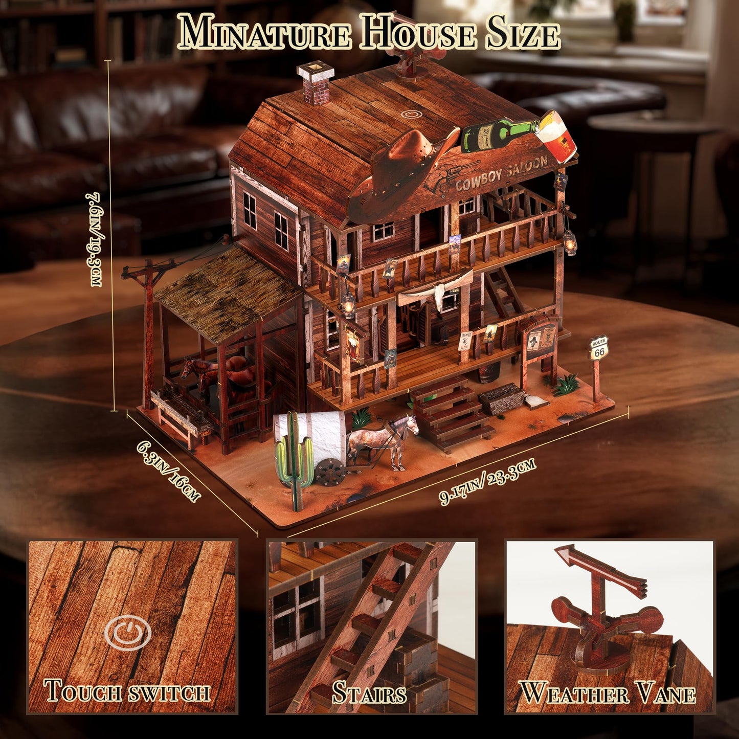 NookMaster Cowboy Saloon Miniature Kit – DIY Dollhouse Booknook with LED Light