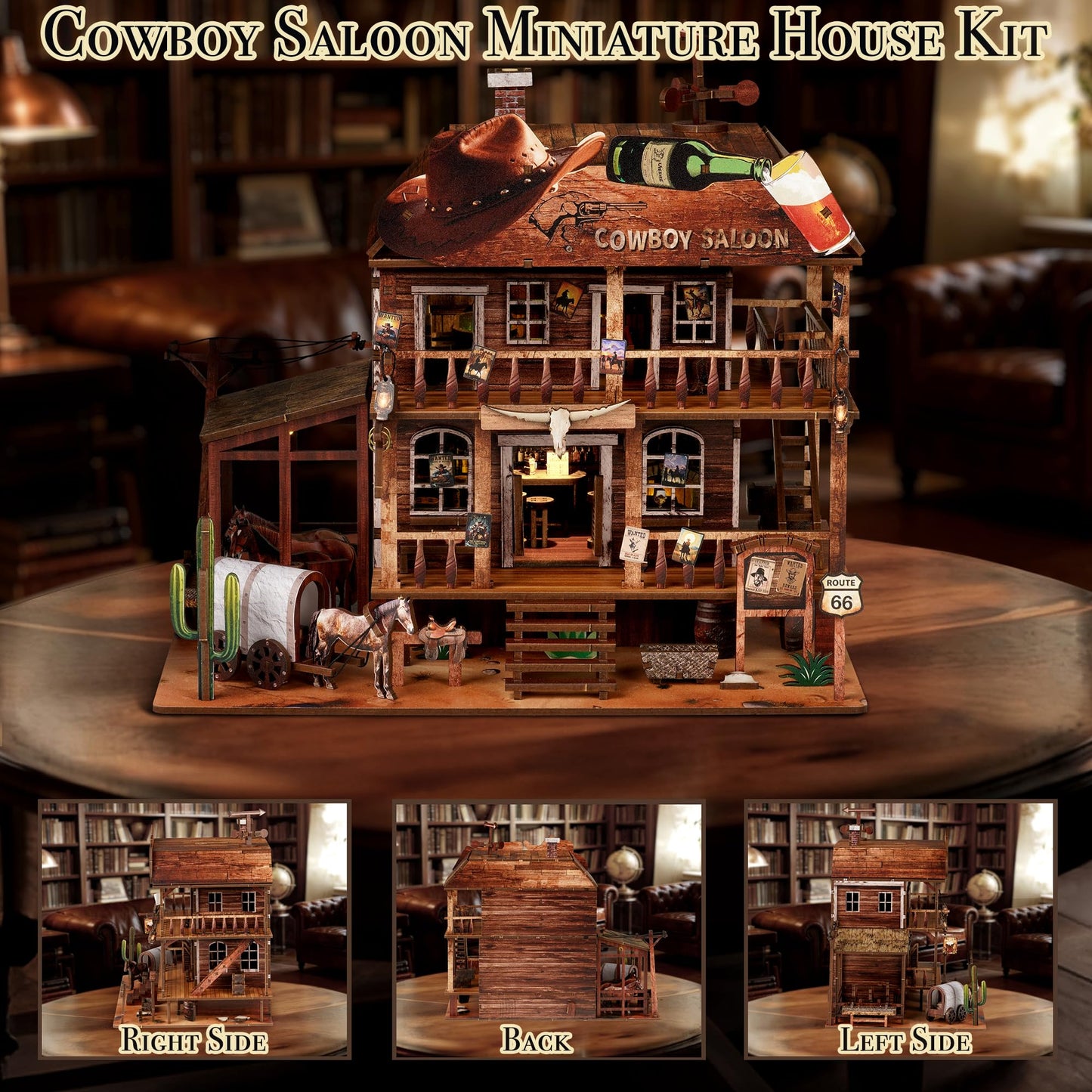 NookMaster Cowboy Saloon Miniature Kit – DIY Dollhouse Booknook with LED Light