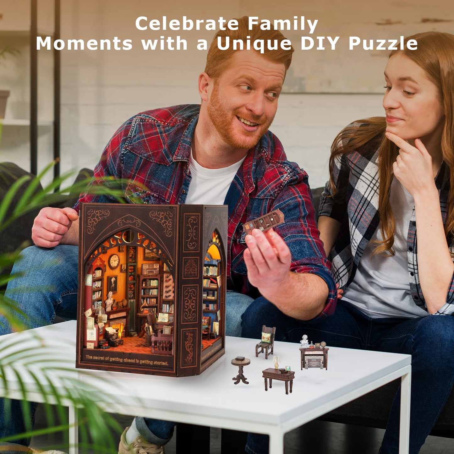 NookMaster Book Nook Kit – DIY 3D Wooden Dollhouse with LED Light (Mark Twain’s Library)