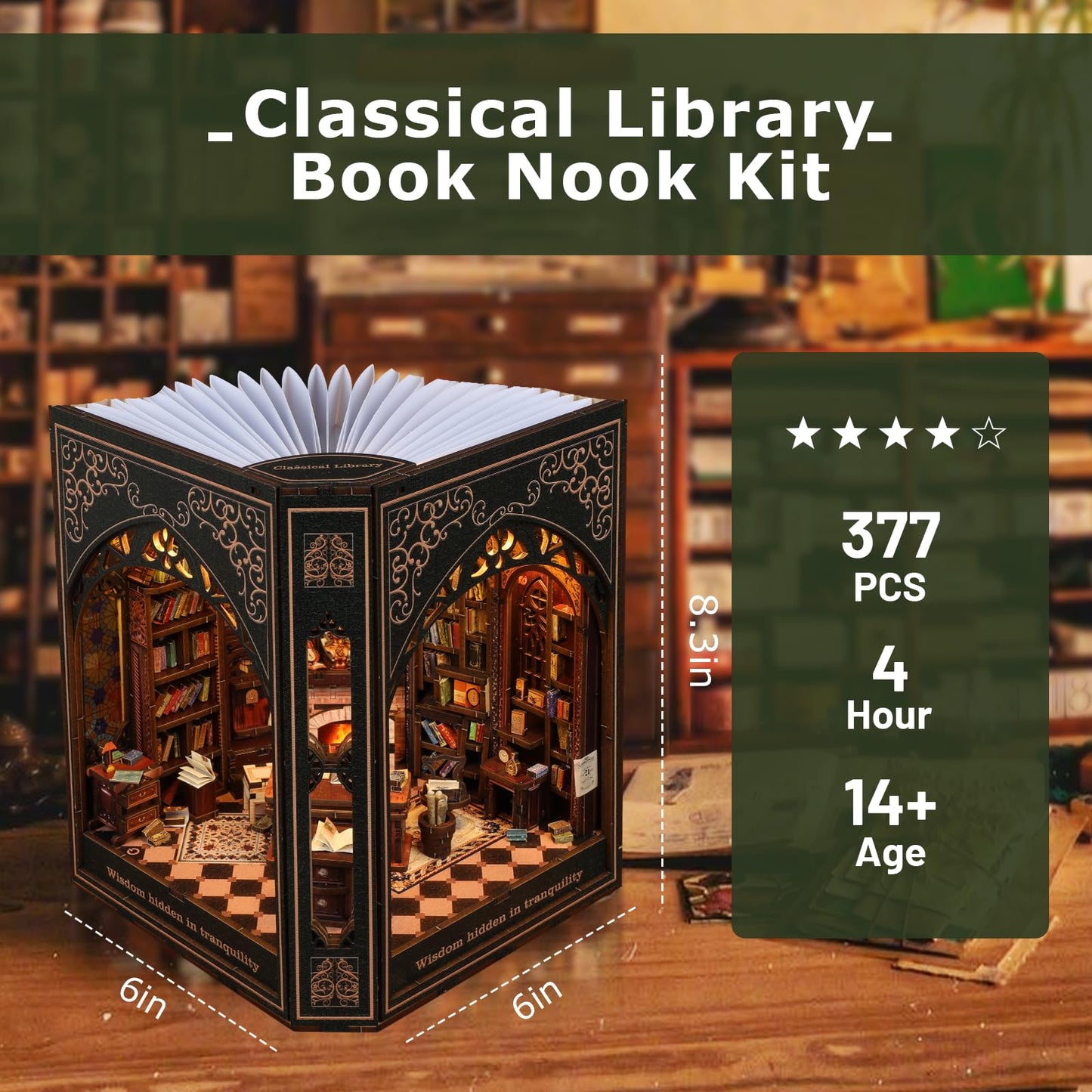 NookMaster Book Nook Kit with Nightlight | USB-C & Battery Powered DIY Bookshelf Decor