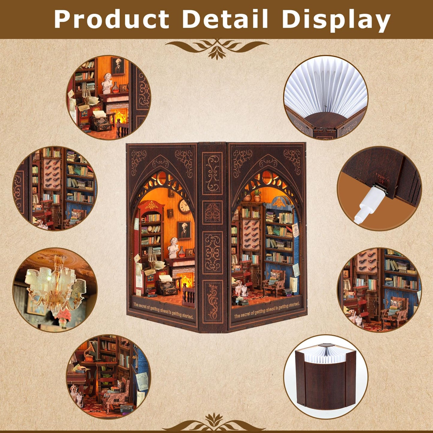 NookMaster Book Nook Kit – DIY 3D Wooden Dollhouse with LED Light (Mark Twain’s Library)